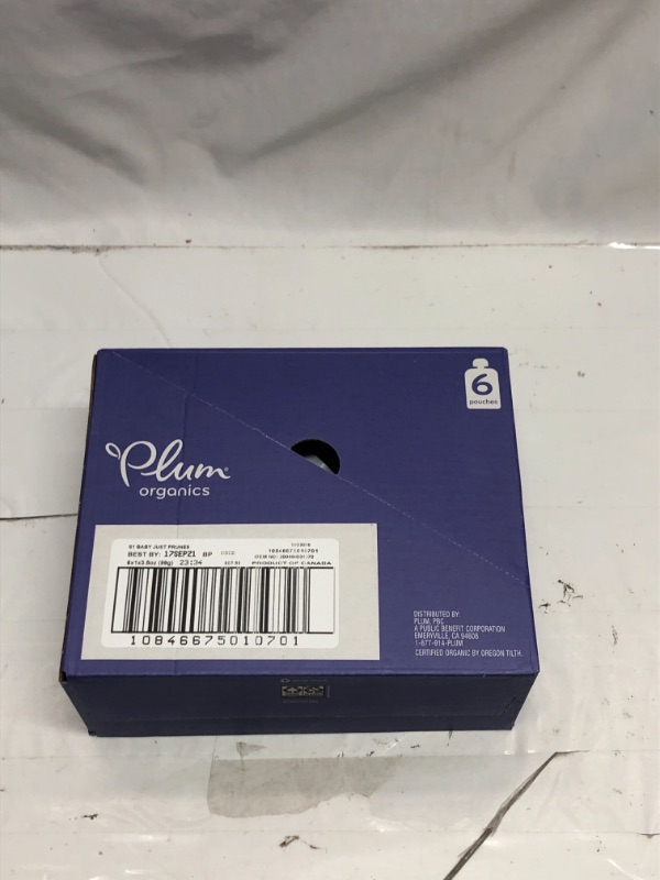 Photo 1 of PLUM ORGANIC 6 POUCHES 3.5 OUNCE POUCHES PRUNES EXP SEPT 2021