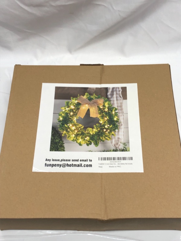 Photo 1 of 12 INCH GREEN GARLAND WREATH WITH LIGHTS (BATTERIES NOT INCLUDED)