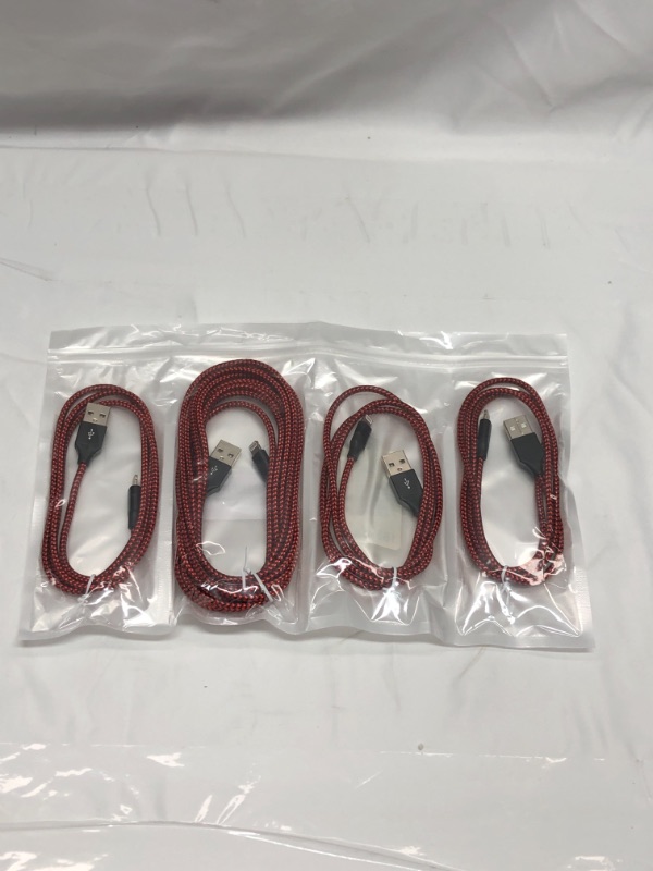 Photo 1 of 4 PACK USB TO LIGHTING CHARGING CABLE RED ASSORTED LENGTHS 