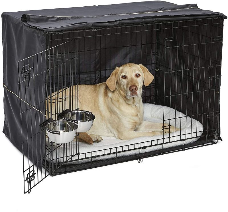 Photo 1 of 42in MidWest iCrate Starter Kit | The Perfect Kit for Your New Dog Includes a Dog Crate, Dog Crate Cover, 2 Dog Bowls & Pet Bed | 
