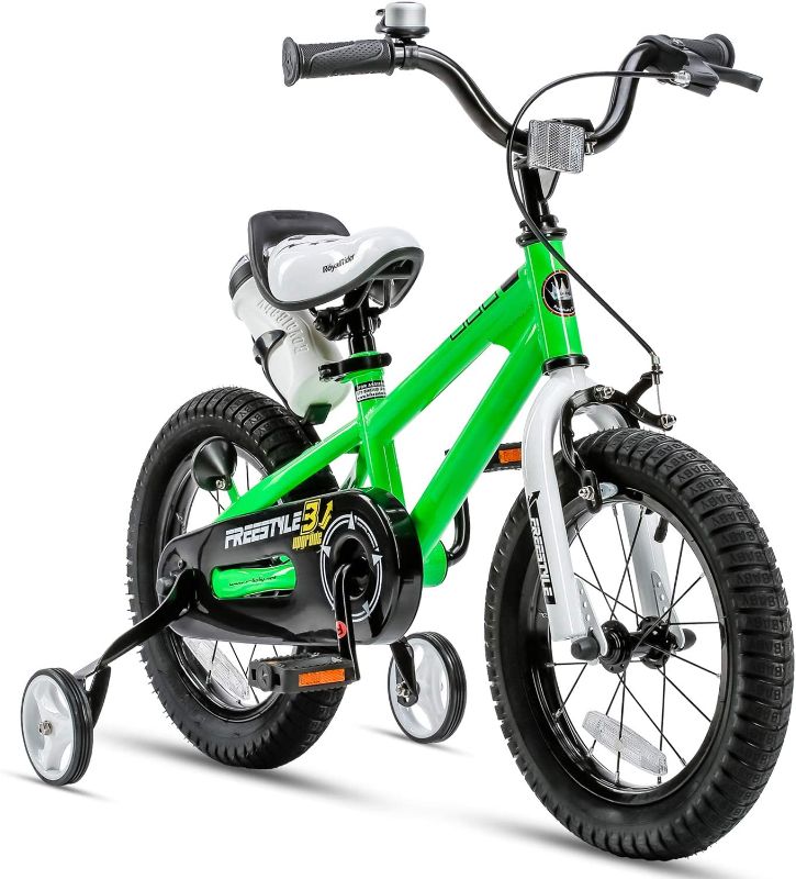 Photo 1 of RoyalBaby Kids Bike Boys Girls Freestyle Bicycle 14 Inch , with Kickstand Child's Bike, Green 
Color:Green
Style:14 Inch 