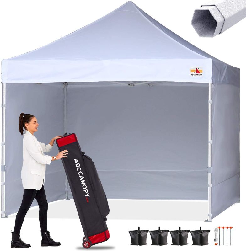 Photo 3 of ABCCANOPY Premium Canopy 10x10 Pop Up Commercial Canopy Tent with Side Walls Instant Shade, Bonus Upgrade Roller Bag, 4 Weight Bags, Stakes and Ropes, White
