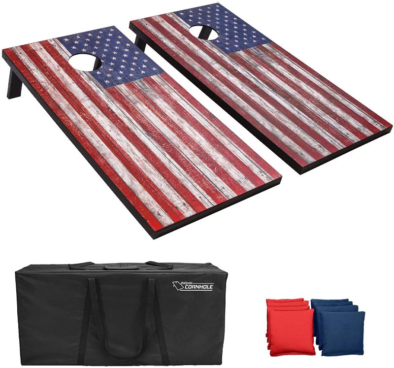 Photo 1 of GoSports American Flag Regulation Size Cornhole Set Includes 8 Bags, Carry Case & Rules