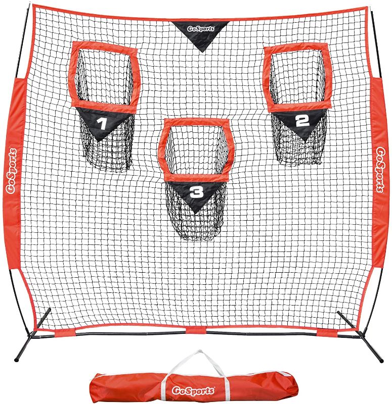 Photo 1 of GoSports Football Trainer Throwing Net | Choose Between 8' x 8' or 6' x 6' Nets | Improve QB Throwing Accuracy - Includes Foldable Bow Frame and Portable Carry Case
