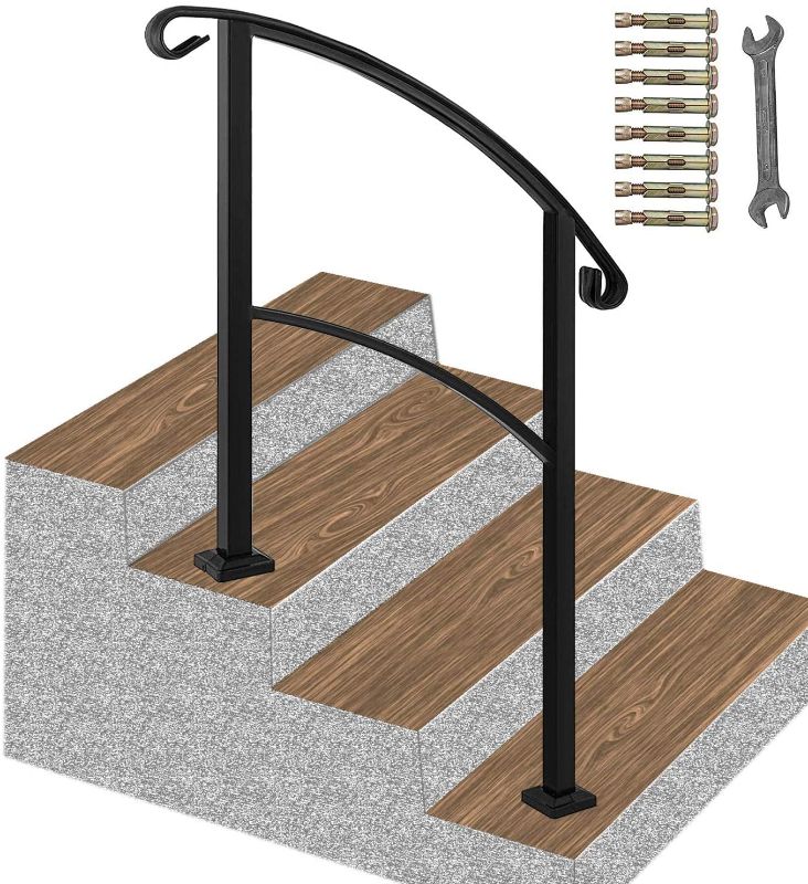 Photo 1 of ATHOR Black Handrail,4 Step Handrail Fits 1 to 4 Steps Mattle Wrought Iron Handrail Stair Rail with Installation Kit Hand Rails for Outdoor Steps?Black?? (Blcak)

//damaged 