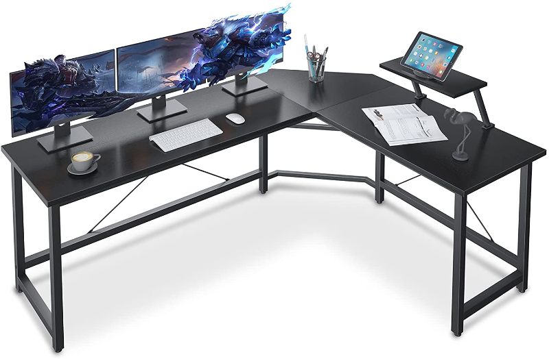 Photo 1 of Coleshome Reversible L Shaped Desk 59" Sturdy L Shaped Gaming Desk with Monitor Stand, L Desk for Gaming & Home Office, Space Saving Corner Desk Easy to Assemble, Black