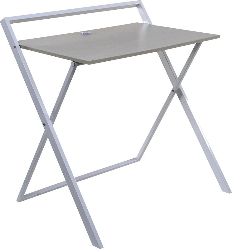 Photo 1 of OneSpace Basics No Assembly Folding Desk with Dual USB Charger, Whitewashed Oak/White
