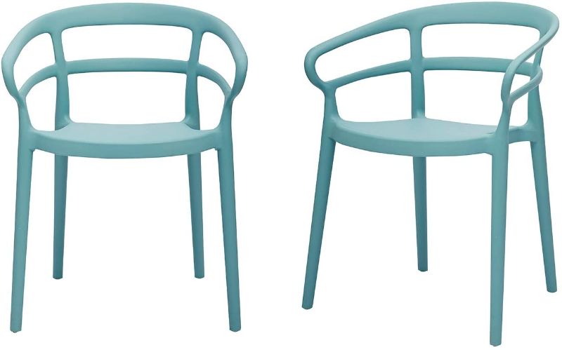 Photo 1 of Amazon Basics Light Blue, Curved Back Dining Chair-Set of 2, Premium Plastic