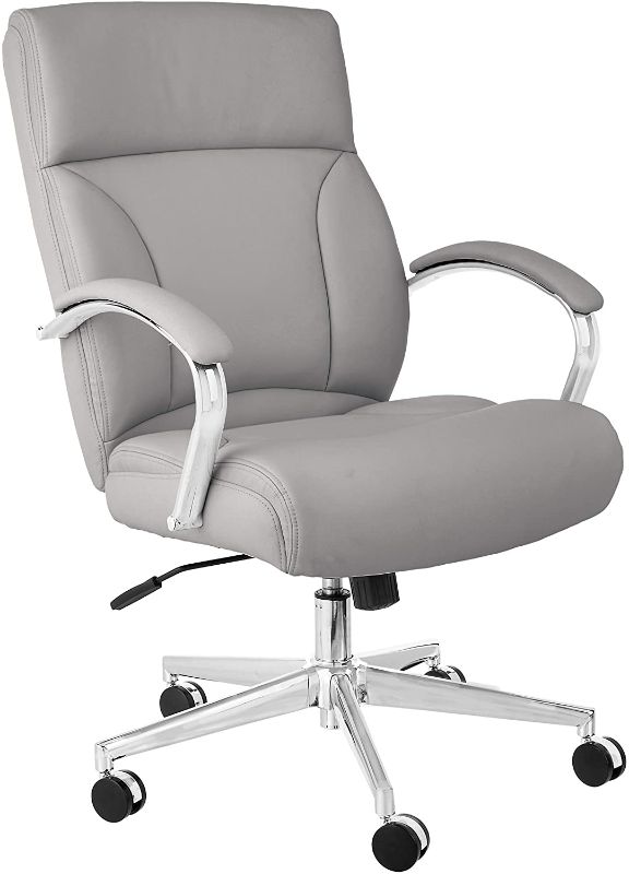 Photo 1 of Amazon Basics Modern Executive Chair, 275lb Capacity with Oversized Seat Cushion, Grey Bonded Leather