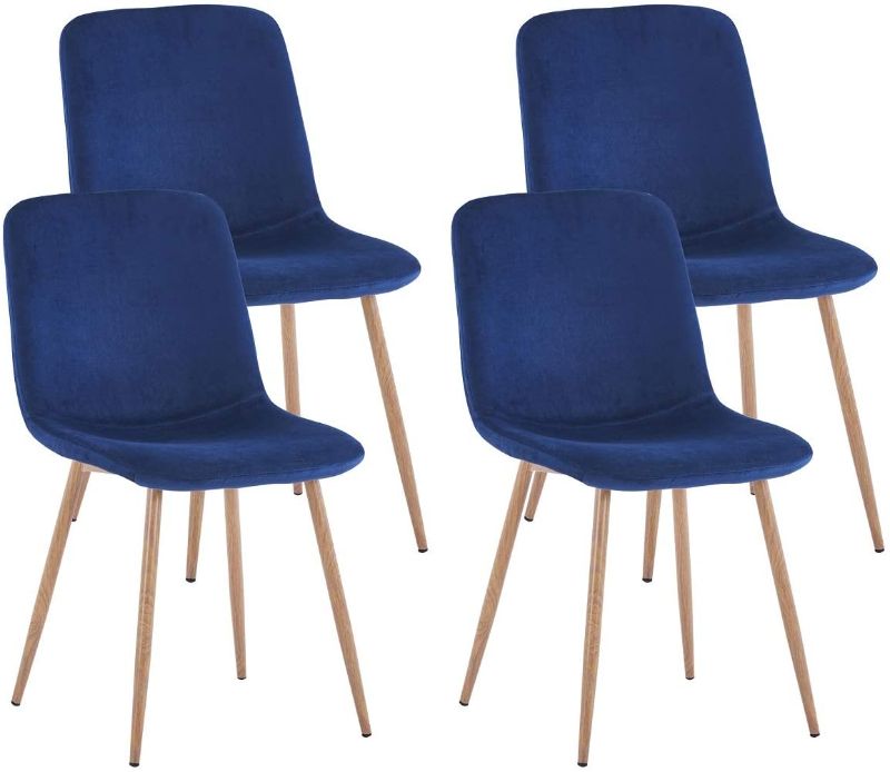 Photo 1 of  Dining Chairs for Kitchen Modern Mid-Century Side Chairs Set of 4 Velvet Upholstered Dining Chairs with Metal Legs Home Living Room (Blue)