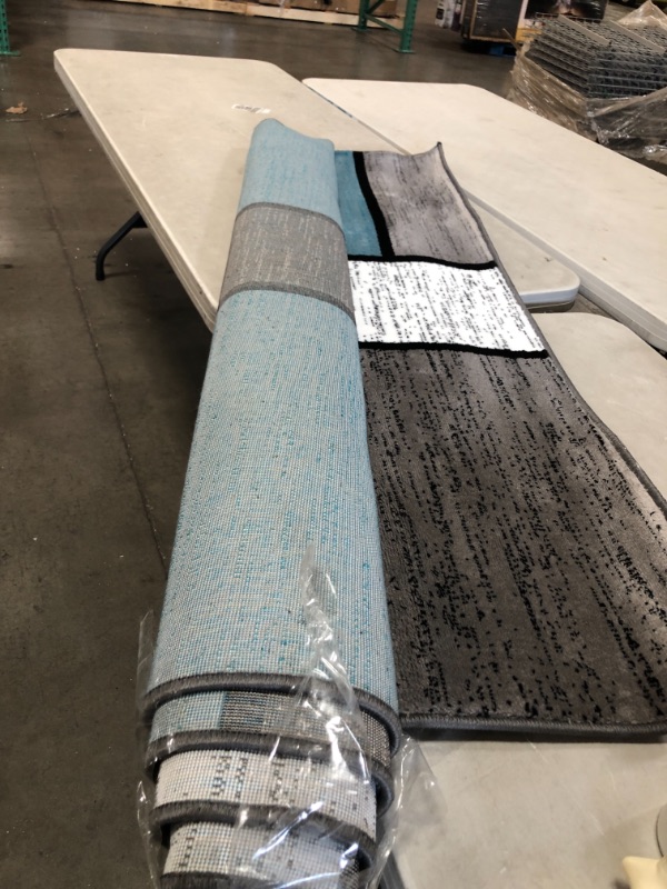 Photo 1 of Contemporary Modern Boxes Area Rug 5' 3" X 7' 3" Blue/Gray
