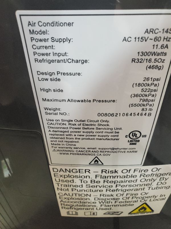Photo 1 of Whynter Eco Friendly 14000 BTU Dual Hose Portable Air Conditioner