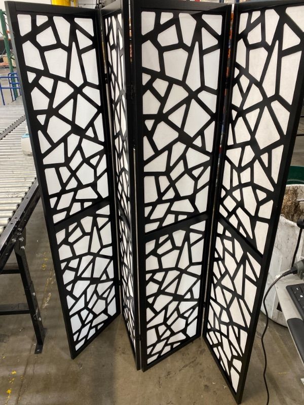 Photo 3 of Roundhill Furniture Giyano 4 Panel Screen Room Divider Black