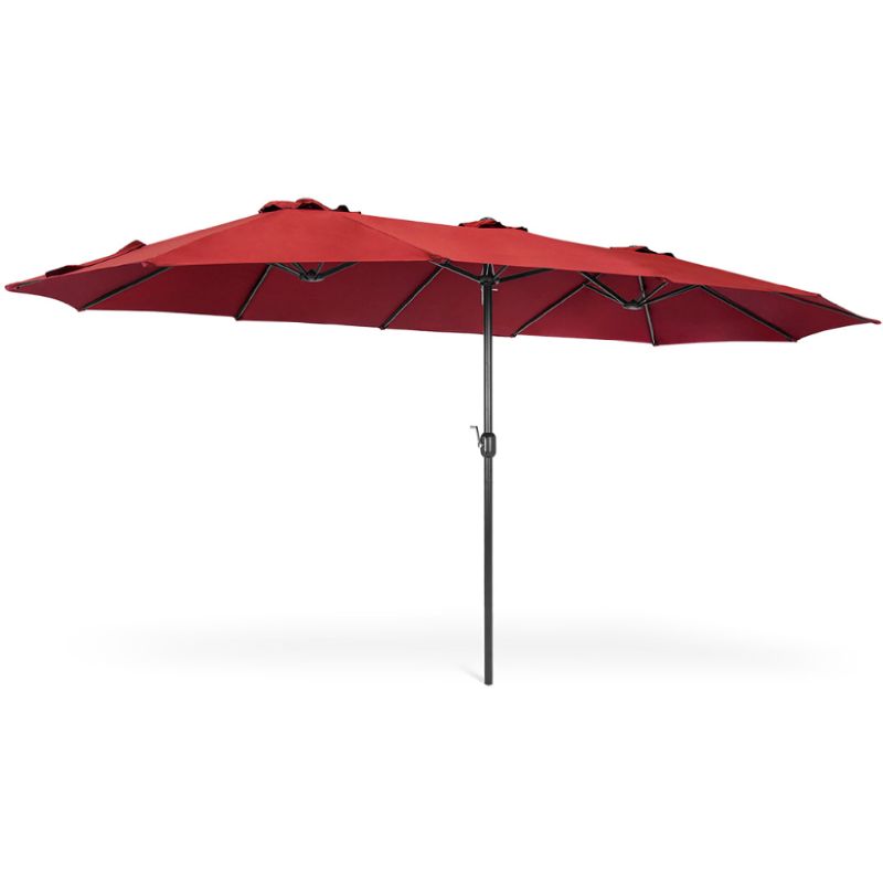 Photo 1 of Best Choice Products 15x9ft Large Double-Sided Rectangular Outdoor Aluminum Twin Patio Market Umbrella w/ Crank - Red
-UMBRELLA ALUMINUM FRAMES AND STAND ARE WHITE NOT BLACK AS PRESENTED IN STOCK PHOTO.
