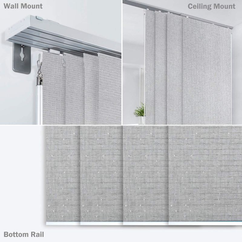 Photo 1 of GoDear Design Deluxe Adjustable Sliding Panel Track Blind 45.8"- 86" W x 96" H, Extendable 4-Rail Track, Trimmable Natural Woven Fabric with Shimmering Cup Sequins, Light Filtering, Diamond Silver

//track only//incomplete//missing blinds 
