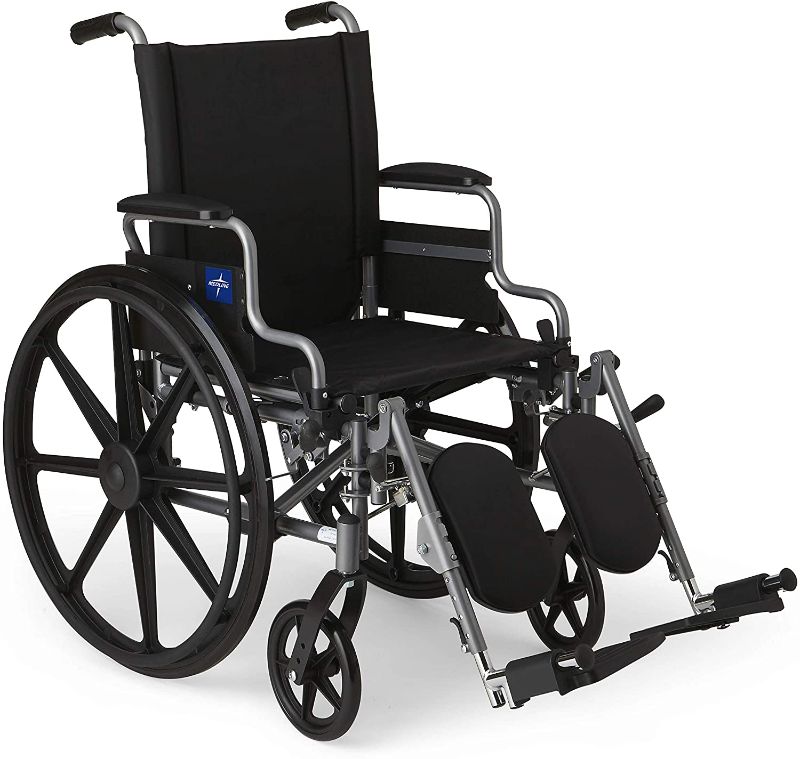 Photo 1 of Medline - MDS806550E Lightweight & User-Friendly Wheelchair With Flip-Back, Desk-Length Arms & Elevating Leg Rests for Extra Comfort, Black, 18" Seat
