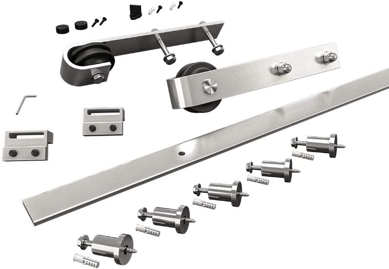 Photo 2 of SMARTSTANDARD 6.6 Feet Stainless Steel Barn Hardware Kit-Heavy Duty Sliding Track-Smoothly and Quietly-Easy to Install-Fit 36“-40" Wide Door Panel (J Shape Hanger)