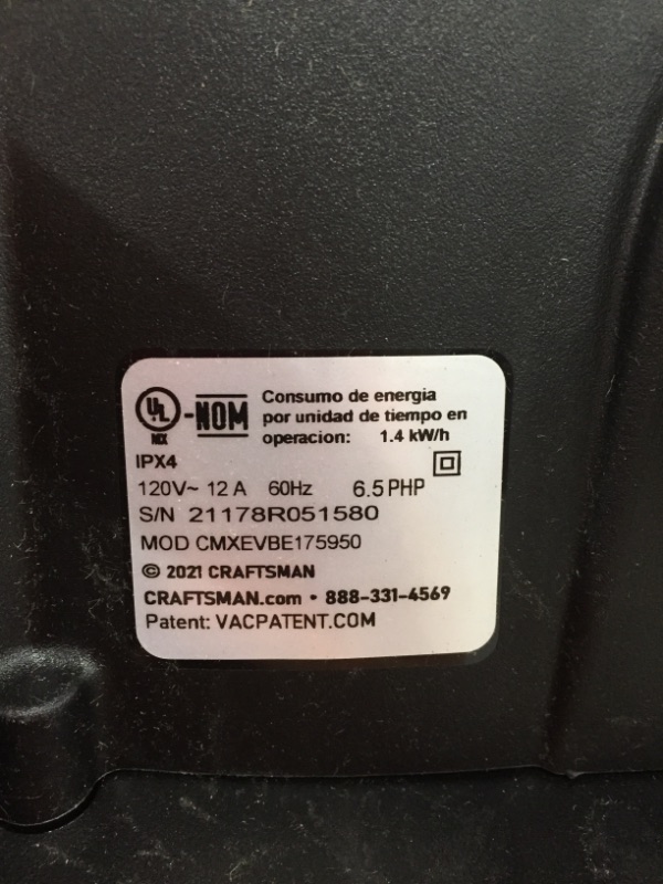 Photo 3 of CRAFTSMAN CMXEVBE17595 16 Gallon 6.5 Peak HP Wet/Dry Vac, Heavy-Duty Shop Vacuum with Attachments
