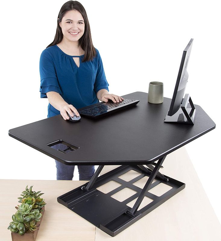 Photo 1 of Stand Steady X-Elite Pro Corner Standing Desk | 40 Inch Corner Sit to Stand Desk Converter Ideal for Cubicles and L Shaped Desks! Easy Height-Adjustable and Fully Assembled!
