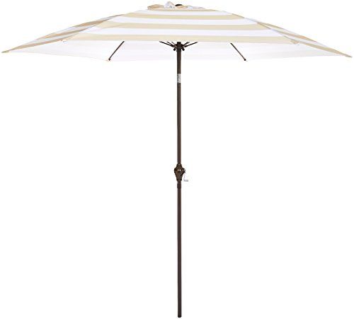 Photo 1 of Amazon Basics Patio Umbrella-9-Foot, Striped Beige/White
