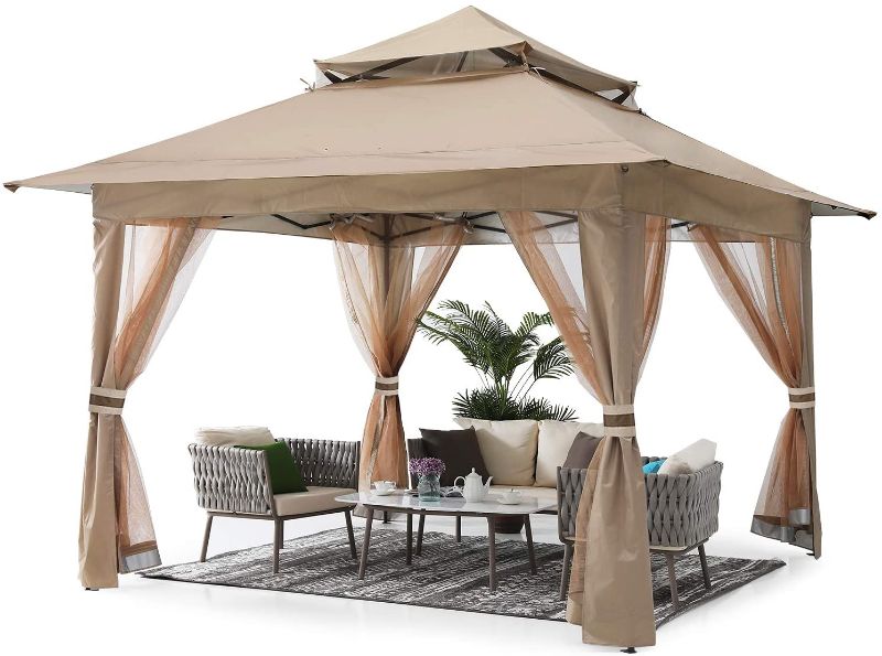 Photo 1 of ABCCANOPY 13'x13' Gazebo Tent Outdoor Pop up Gazebo Canopy Shelter with Mosquito Netting (Khaki)
