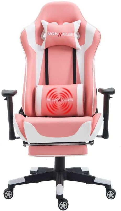 Photo 1 of Nokaxus Gaming Chair Large Size High-Back Ergonomic Racing Seat with Massager Lumbar Support and Retractible Footrest PU Leather 90-180 Degree Adjustment of backrest Thickening sponges (YK-6008-PINK)
