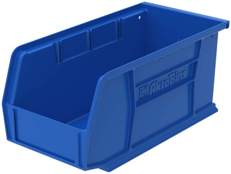 Photo 1 of Akro-Mils 30230 AkroBins Plastic Storage Bin Hanging Stacking Containers, (11-Inch x 5-Inch x 5-Inch), Blue, (12-Pack)

