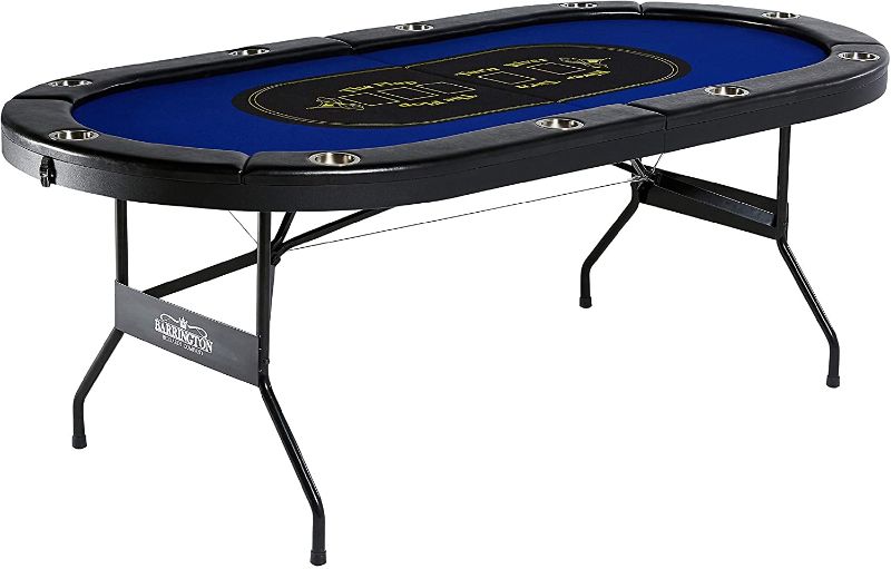 Photo 1 of Barrington 10-Player Poker Table, Blue SMALL TEAR 84 x 42 x 30 inches