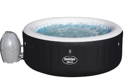 Photo 1 of Bestway 54124 SaluSpa Miami 4-Person Portable Inflatable Round Outdoor Hot Tub Spa Jacuzzi with 120 Massage Air Jets, Pump, & Integrated Filter, Black
