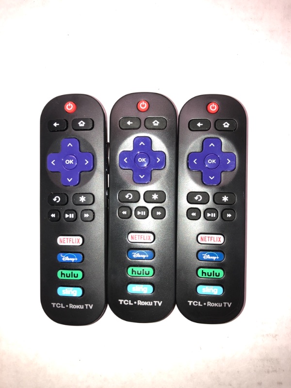 Photo 2 of PACK OF 3- Replacement Remote for All TCL Roku TV with Sling, VUDU and Hulu Shortcuts. BATTERIES ARE NOT INCLUDED 
