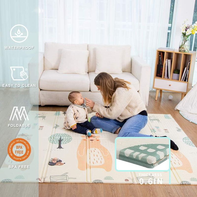 Photo 1 of Baby Play mat, playmat, Baby mat Folding Extra Large Thick Foam Crawling playmats Reversible Waterproof Portable playmat for Babies (Bear)79x71x0.6 Inch (Pack of 1)

