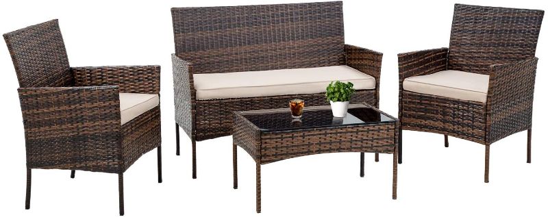 Photo 1 of **INCOMPLETE**BOX 3/3 ONLY
FDW Patio Furniture Set 4 Pieces Outdoor Rattan Chair Wicker Sofa Garden Conversation Bistro Sets for Yard (Brown)
