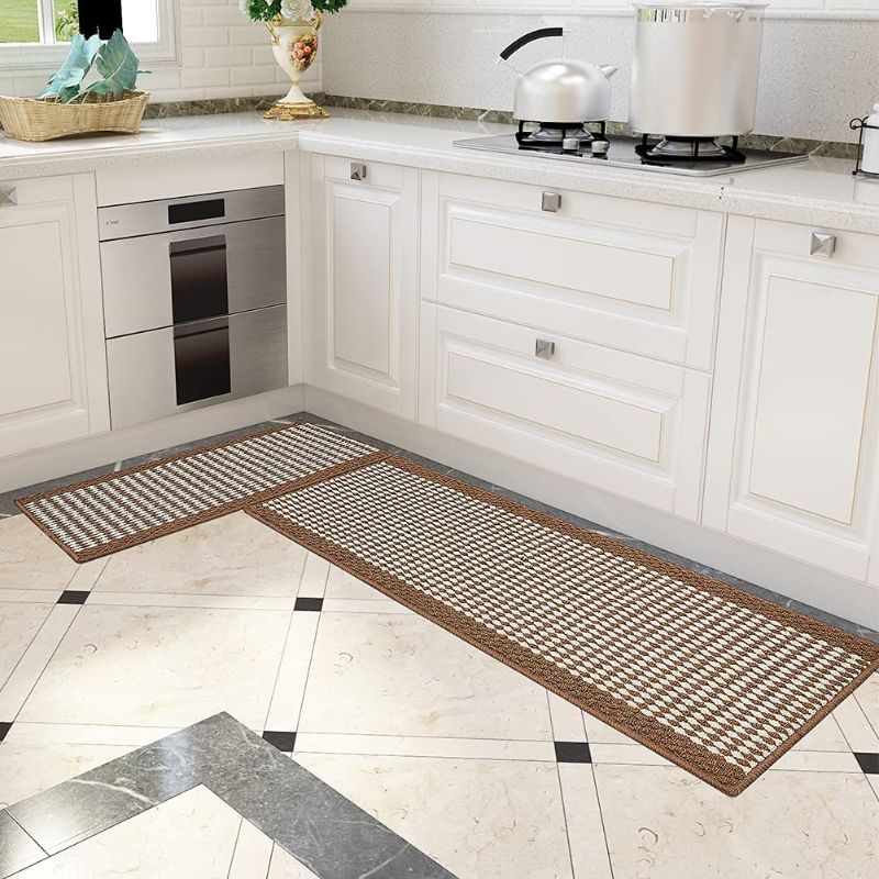 Photo 1 of Kitchen Rugs and Mats Non Skid Washable, Absorbent Runner Rugs for Kitchen, Front of Sink, Hallway , Laundry (Brown, 17"x 32"+17"x 47")
