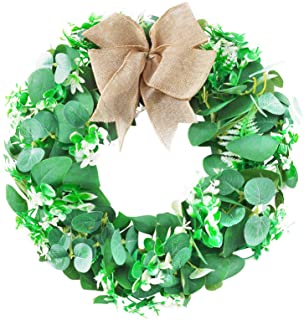 Photo 1 of PurpleSwan 15" Wreath, Artificial Green Leaf Eucalyptus Wreath, Wreaths for Spring/Summer/All Season, Farmhouse Decor for Front Door, Ornaments for Outdoor/Indoor/Wall/Window/Porch/Home Decoration.
