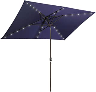 Photo 1 of Aok Garden 6.5×10 ft Rectangular Patio Umbrella with Solar Lights Outdoor Table Umbrella with Push Button Tilt & Crank 6 Sturdy Ribs for Market Deck Backyard, Dark Blue
