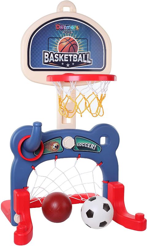 Photo 1 of 3-in-1 Kids Sports Center: Basketball Hoop, Soccer Goal, Ring Toss Playset - Indoor and Outdoor Activity Center for Toddlers - Toys for Active Kids
