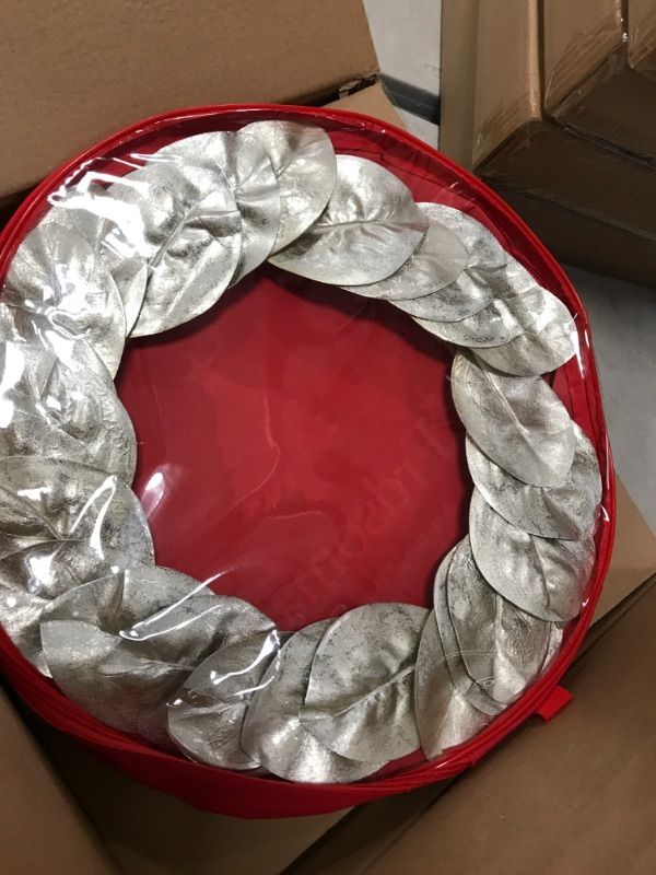 Photo 1 of Frdsomar 21 Inch Holiday Wreath with Storage Container for Front Door, Artificial Wreath with Silver Leaves, Winter Wreaths for Indoor, Outdoor Decor, Windows and Wall, Fireplace Decoration
