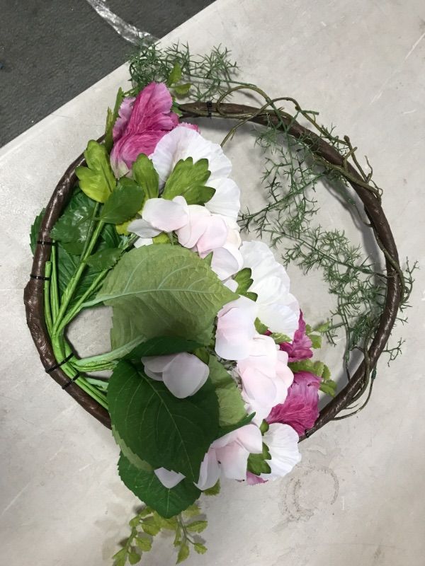 Photo 2 of ALLHANA Hydrangea Wreath for Front Door, 16-18 Inch Artificial Spring Green Leaves Summer Wreaths for All Seasons Farmhouse Home Wall Window Decor
