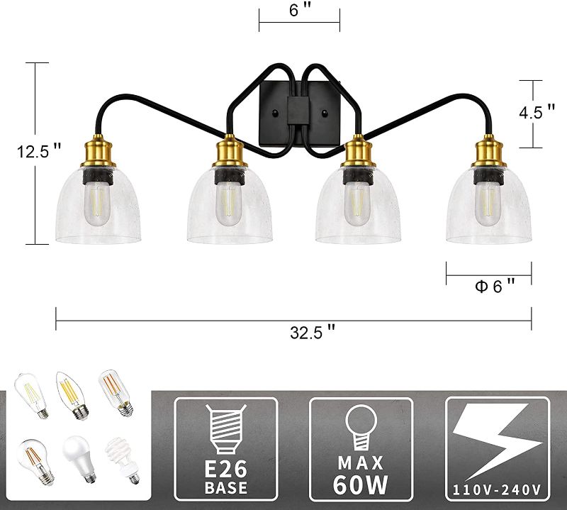 Photo 1 of OUVR Bathroom Vanity Light Fixtures, 60W 4-Light Modern Wall Sconce Vanity Lights for Bathroom, Kitchen, Living Room, Attic, Matte Black Finish with Metal Shade
