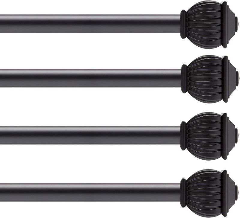 Photo 1 of Kenney Beckett 5/8" Standard Decorative Window Curtain Rod, 28-48", 4-Pack, Matte Black, 4 Pack
