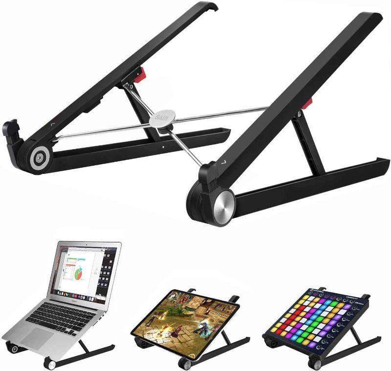 Photo 1 of Saiji Laptop Stand, Laptop Riser, Adjustable Height & Angle Blocker, Foldable Stand, Light-Weight Holder for MacBook Pro Air, Notebook, Thinkpad, Surface (Black) (SET OF 2) 
