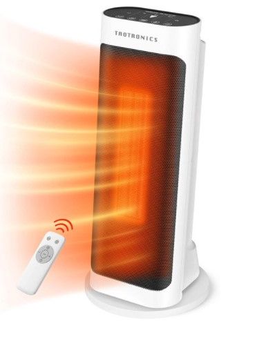 Photo 1 of Taotronics TT-HE009 1500W Electric, Small Portable Patio Remote Control Space heater, oscillation, ECO mode, tip switch and LED display for overheat protectionvendor, large, White
