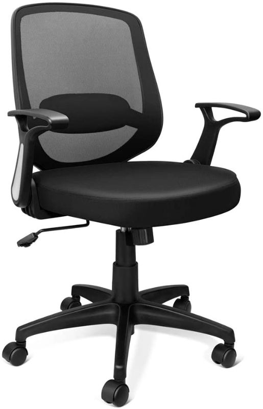 Photo 1 of KOLLIEE Mid Back Mesh Office Chair Ergonomic Swivel Black Desk Office Chair Flip Up Armrests with Lumbar Support Adjustable Height Computer Task Chairs
