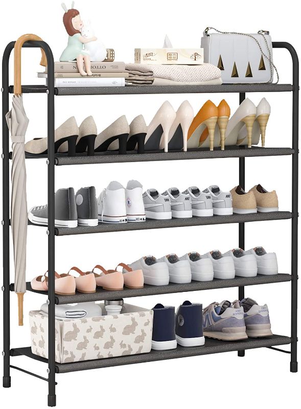 Photo 1 of ACCSTORE 5-Tier Metal Freestanding Shoe Rack, Portable Shoe Storage Organizer,Black
