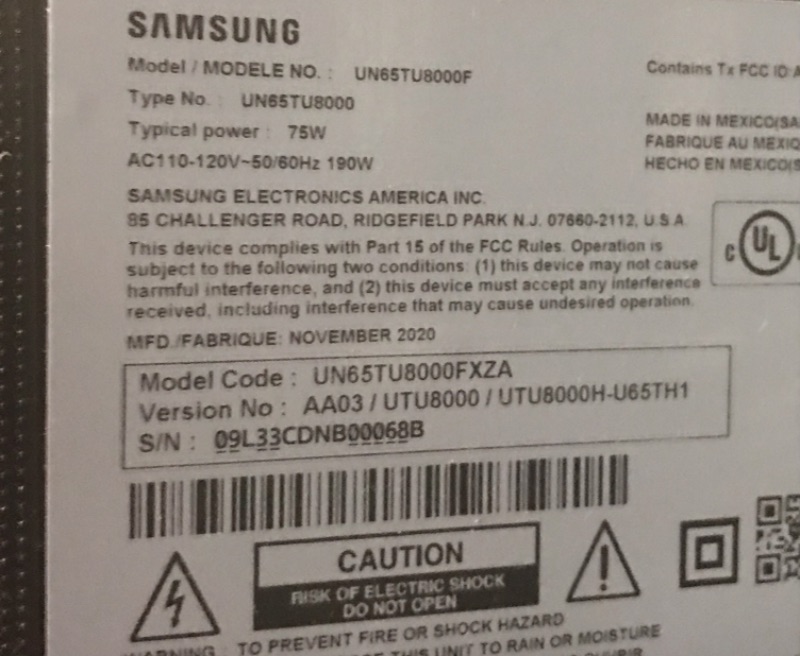 Photo 1 of SAMSUNG 65-inch Class Crystal UHD TU-8000 Series - 4K UHD HDR Smart TV with Alexa Built-in (UN65TU8000FXZA, 2020 Model) *NONFUNCTIONAL WON'T DISPLAY IMAGE