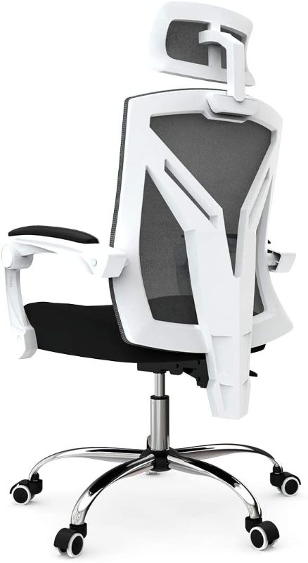 Photo 1 of Hbada Ergonomic Home Office Chair - High-Back Desk Chair Racing Style with Lumbar Support - Height Adjustable Seat,Headrest- Breathable Mesh Back - Soft Foam Seat Cushion, White