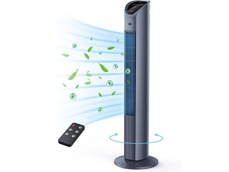 Photo 1 of Tower Fan TECHVILLA TE-TF001 Oscillating Fan with Remote, Quiet Cooling Fan Features 3 Modes 3 Speeds, 75° Oscillation Auto-off Backlight and 12H Timer, Portable Standing Floor Fan for Bedroom, Black
