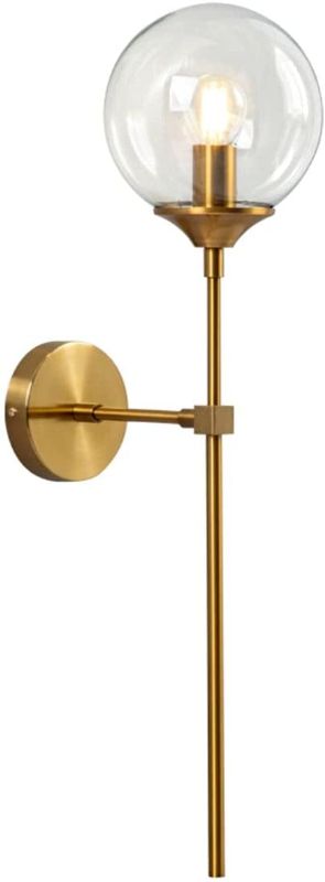 Photo 1 of KCO Lighting Glass Globe Wall Sconce Mid-Century Modern Wall Mount Light Gold Wall Light Fixtures with Long Arm, for Bedroom Bathroom Vanity Light
**DAMAGED BULB CRACKED INSIDE BOX**