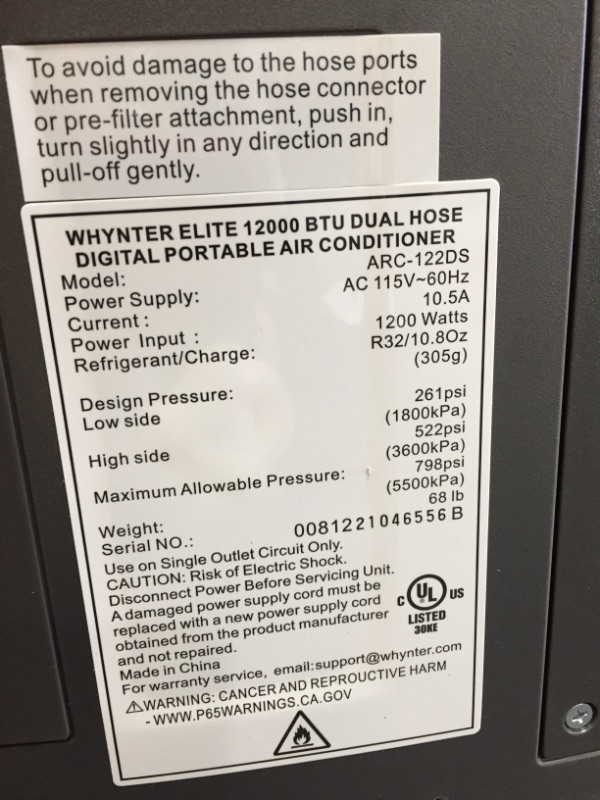 Photo 2 of Whynter Elite ARC122DS 12,000 BTU Dual Hose Portable Air Conditioner, Dehumidifier, Fan with Activated Carbon Filter plus Storag