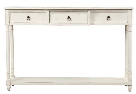 Photo 1 of 52 in. Antique White Rectangle Wood Console Table with Drawers and Long Shelf for Entryway

//missing legs